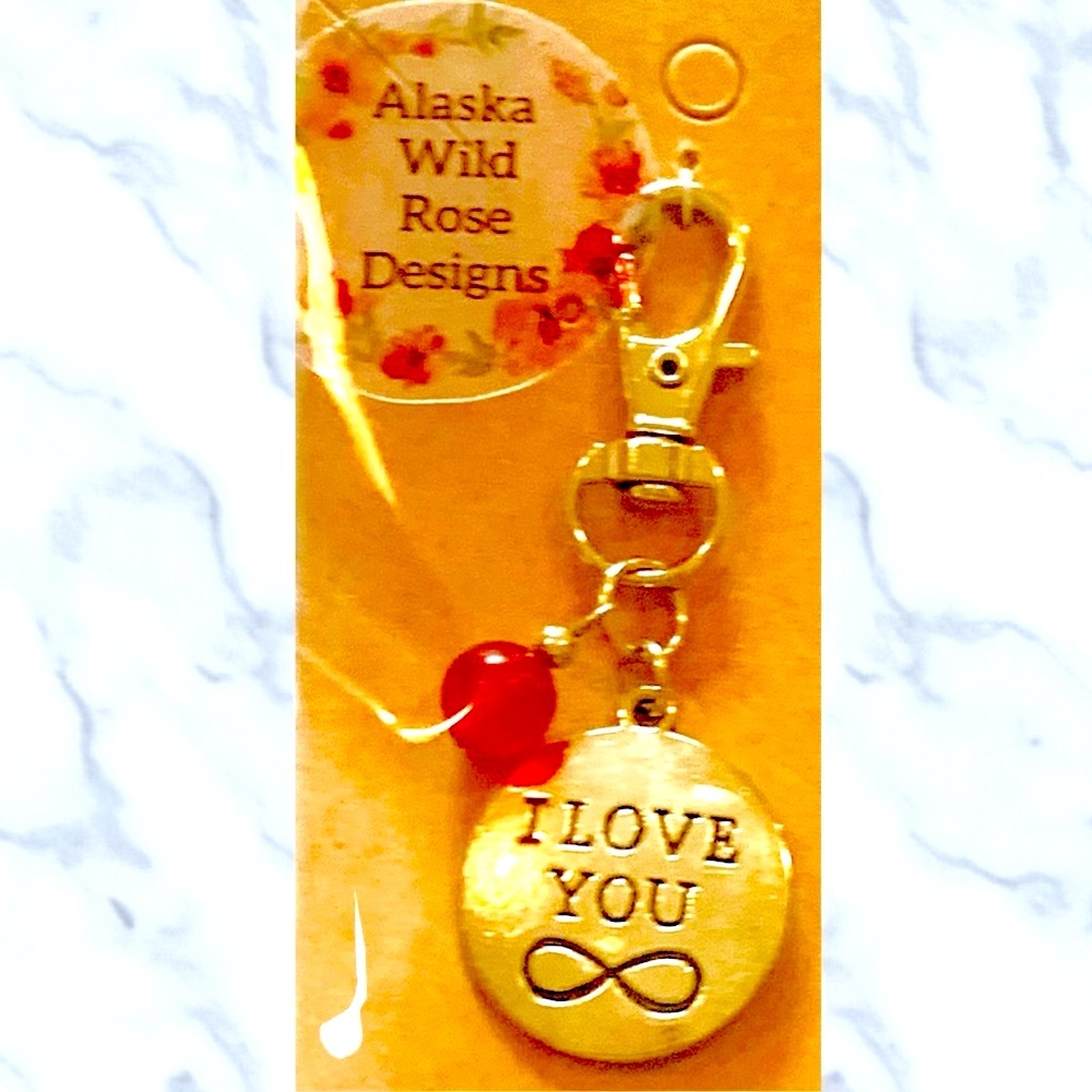 Silver I Love You Red Jasper accent Backpack, Bag, Keychain Charm NWT Valentine - Picture 2 of 2